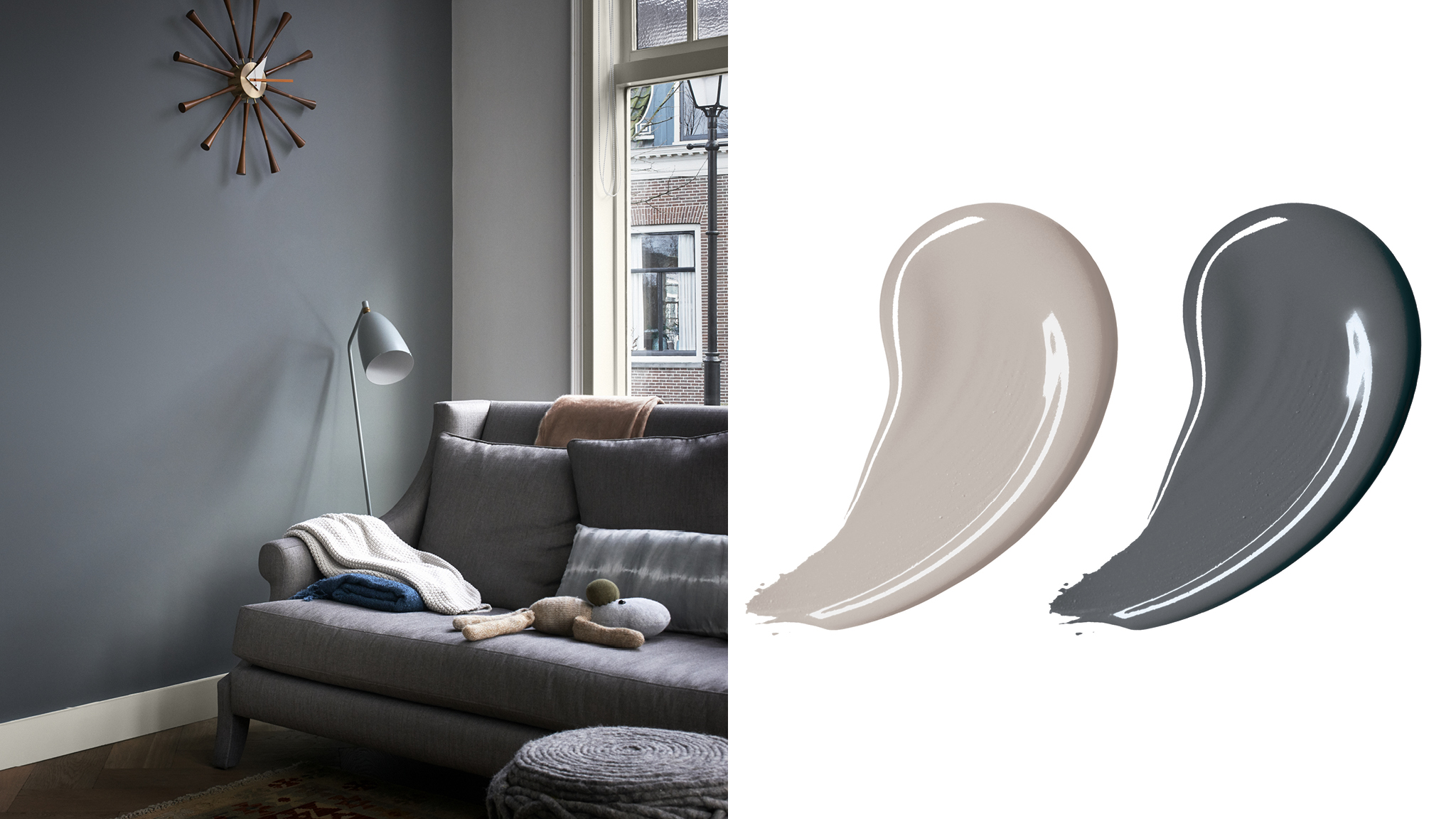A stylish grey colour scheme Темно-серый цвет — элегантный выбор, в сочетании с более светлым оттенком внесет атмосферу покоя.