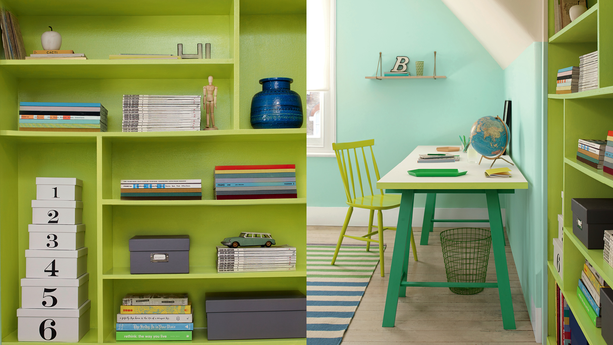 Paint your furniture Если вам очень нравится определенный цвет, но вы не можете использовать его на стенах, не менее потрясающего эффекта можно добиться, покрасив в этот цвет предметы мебели, полки и дверные рамы.